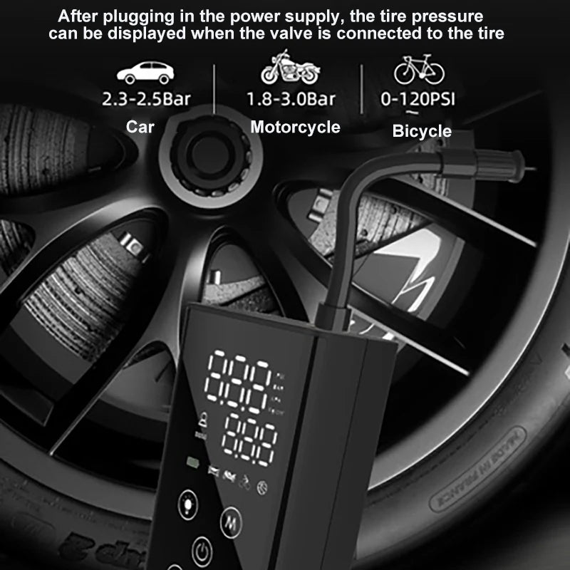 GP2 Portable Digital Touch Screen Air Pump Mini Tire Inflator with LED Light GP2 Portable Digital Touch Screen Air Pump Mini Tire Inflator with LED Light